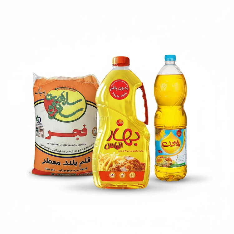 بنر سبد برنج و روغن سرخ کردنی و پخت و پز مناسب بسته معیشتی و خرید خانوار در صفحه اصلی سایت"